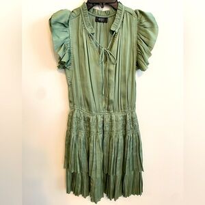Sage Green Ruffle Silky Material short dress